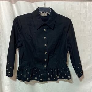 Kenar 12 black crop peplum 3/4 sleeve jacket w/grommets euc washable